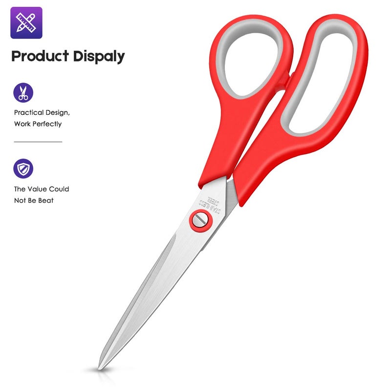 Taotree Scissors for Office, Taotree 8" Scissors All Purpose Bulk of 5-Pack, Middle School Supplies Student Teacher Classroom, Sharp Craft Shears for Office Home Sewing Fabric, Right/Left Handles, Same Size - Image 2